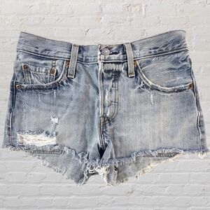 Levis 501 Cut Off Jean Shorts Size 25 Frayed Hem Button Fly Distressed Festival